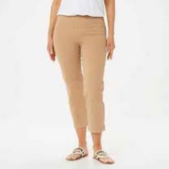 NWT WOMEN WITH CONTROL TUMMY CONTROL‎ STRETCH CROP JEANS KHAKI PXXS - Picture 1 of 6